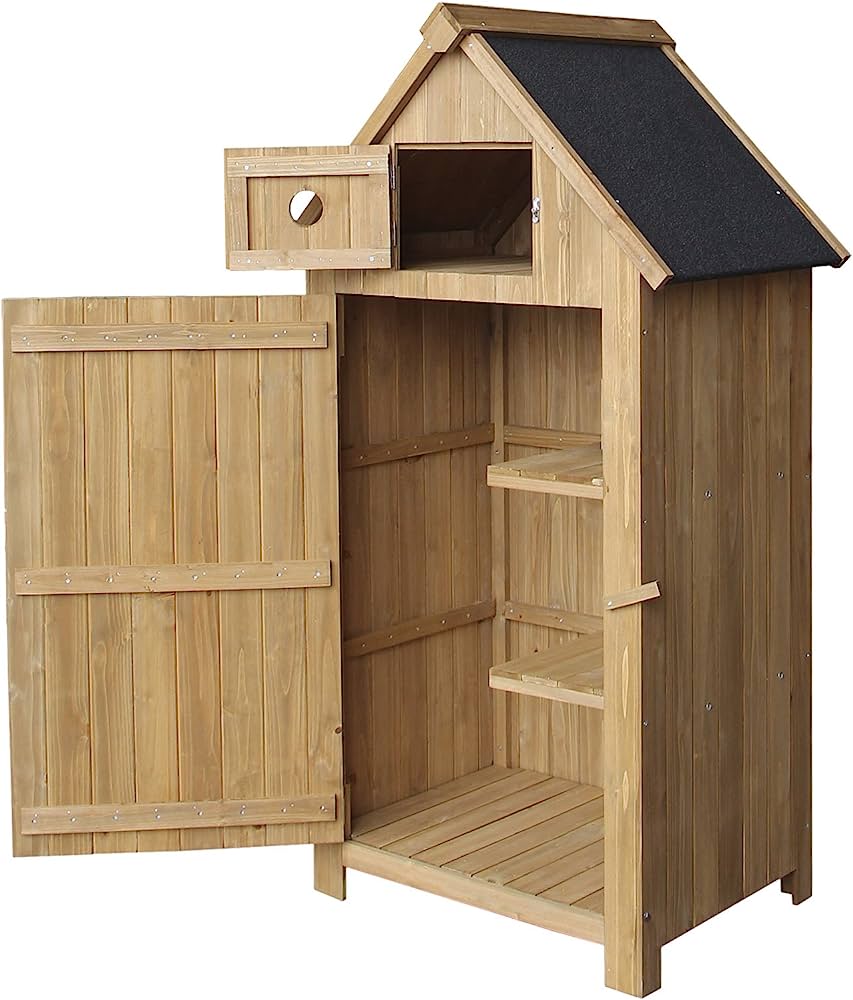 caseta de jardin de madera de picea con tejado de betun 770x540x1370mm cobertizo armario
