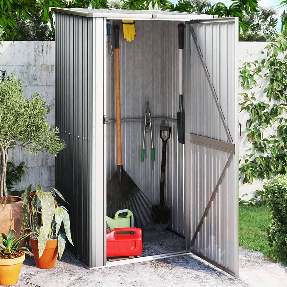 norheim caseta de jardin 1185x97x2095 cm cobertizo exterior de acero galvanizado con puerta y techo inclinado para almacenamiento de herramientas gris
