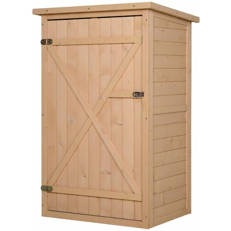 outsunny caseta de jardin de madera 75x56x115 cm armario cobertizo de exterior para herramientas con 3 estantes interiores puerta con pestillo y techo asfaltico natural