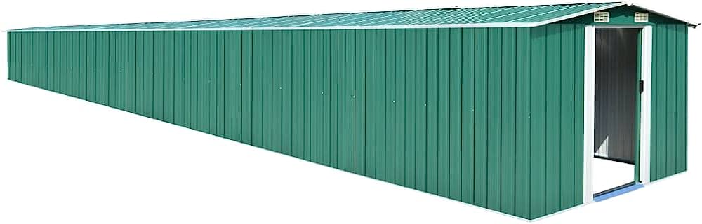 vidaxl cobertizo de jardin paito casata casetilla almacenamiento de herramienta almacenaje exterior acero galvanizado verde 257x990x181 cm