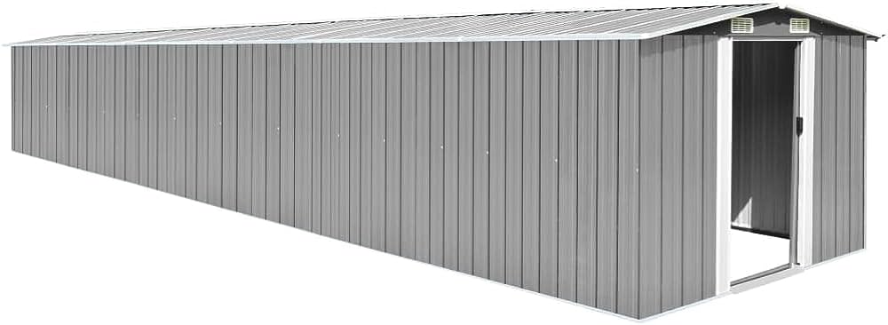 vidaxl cobertizo de jardin patio casata casetilla almacenamiento de herramienta almacenaje exterior acero galvanizado gris 257x779x181 cm